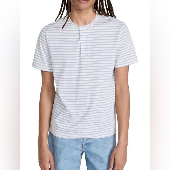 Vince NEP Stripe Henley Tee in Chalk Blue/Off White - Picture 1 of 7